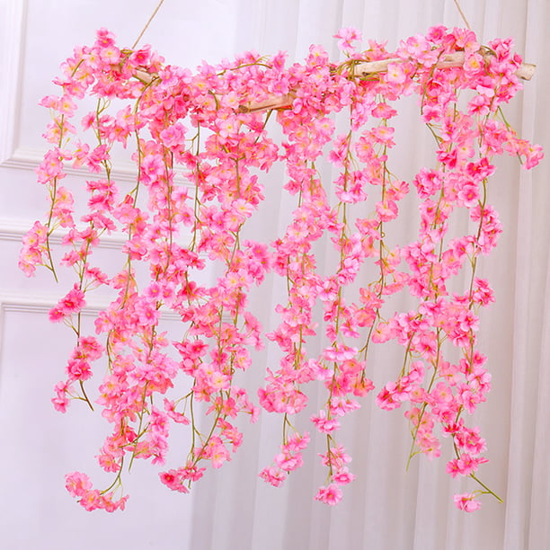 Artificial Cherry Rattan Garland Plant Fake Flower 1.8m Hanging Wedding Decor
